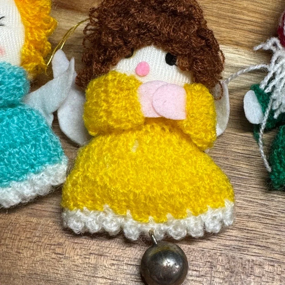 Vtg 1983 Dakin Fun Farm Knit Christmas Ornaments Set of 6 Santa Angel Snowman
